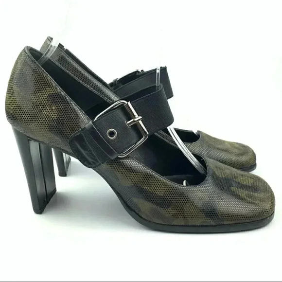 Nina heels size 6.5 leather army green camo 90s - Picture 12 of 12